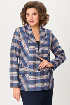 Деловой комплект: жакет и юбка из текстилли изящества БелЭльСтиль 412-3_03_22+597-2_47_22 бело-синяя_клетка + синий_однотон - фото 4