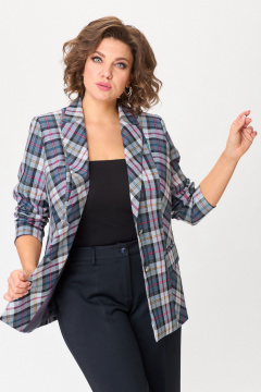 Комплект: брюки и жакет из плотного текстиля на каждый день БелЭльСтиль 412-3_03_22+601-2_88_22 синяя_клетка + синий_однотон - фото 4