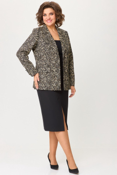 Стильный деловой двойка из текстиля: жакет и юбка БелЭльСтиль 866-2_99_22+597-2_47_22 золото_дизайн+черный_однотон - фото 2