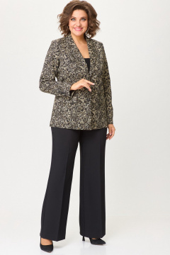 Модный двойной костюм из текстиля: брюки и жакет БелЭльСтиль 866-2_99_22+601-2_88_22 золото_дизайн+черный_однотон - фото 1