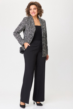 Черный деловой комплект из текстиля: жакет и брюки БелЭльСтиль 866-2_99_22+601-2_88_22 черный_дизайн+черный_однотон - фото 3