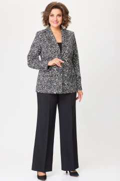 Черный деловой комплект из текстиля: жакет и брюки БелЭльСтиль 866-2_99_22+601-2_88_22 черный_дизайн+черный_однотон - фото 1