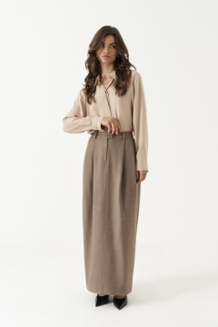 Юбка полуприлегающего силуэта из текстиля с складками Панда 195453w коричневый - фото 1