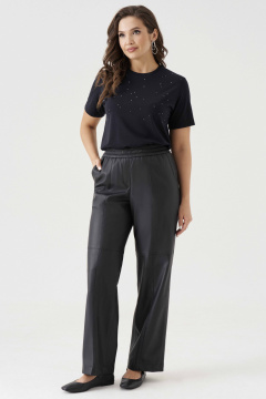 Брюки прямые из экокожи с боковым карманом Панда 196260w черный - фото 1