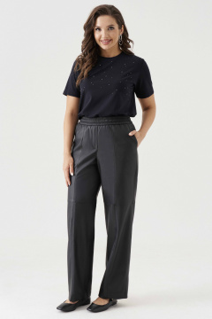 Брюки прямые из экокожи с боковым карманом Панда 196260w черный - фото 2