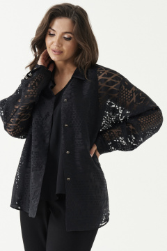 Блуза классического кроя из легкой ткани с воротником стойка Панда 196441w черный - фото 4