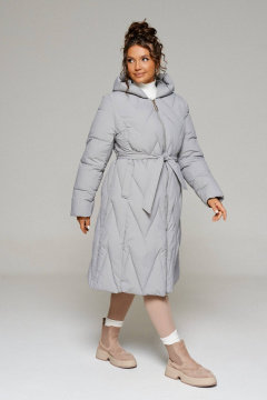 Пальто с рельефами и капюшоном из влагостойкой ткани Beautiful&Free 6246 серый - фото 2
