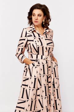 Платье приталенное с карманами и поясом из вискозы Swallow 784.3 персик+черные_буквы - фото 5