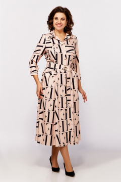 Платье приталенное с карманами и поясом из вискозы Swallow 784.3 персик+черные_буквы - фото 3