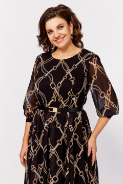 Платье свободное в стиле на каждый день из шифона Swallow 792.2 черный,принт«бежевые_цепи» - фото 5