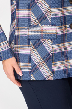 Жакет удлиненный из текстиля с рельефами и клапанами БелЭльСтиль 412-3_03_22 бело-синяя_клетка - фото 4