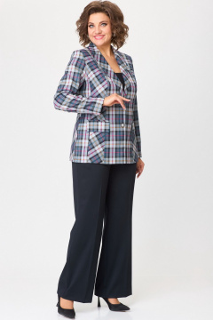 Жакет полуприлегающего кроя из текстили с рельефами и карманами БелЭльСтиль 412-3_03_22 синяя клетка - фото 3