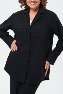 Блуза нарядная с воротником пиджачного типа и манжетами БелЭльСтиль 869-3_07_22 черный_с_блеском - фото 4