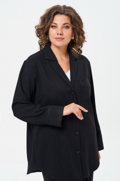 Блуза нарядная с воротником пиджачного типа и манжетами БелЭльСтиль 869-3_07_22 черный_с_блеском - фото 1