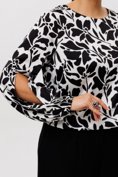 Блуза с разрезами и рукавами на резинке из текстильной ткани Anelli 1355 черно-белый - фото 5