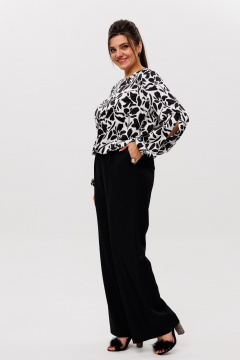 Блуза с разрезами и рукавами на резинке из текстильной ткани Anelli 1355 черно-белый - фото 4