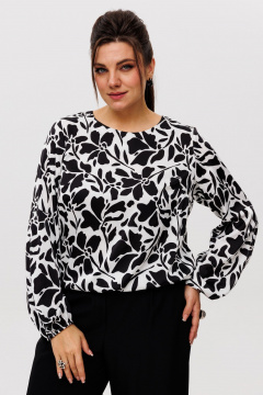 Блуза с разрезами и рукавами на резинке из текстильной ткани Anelli 1355 черно-белый - фото 1