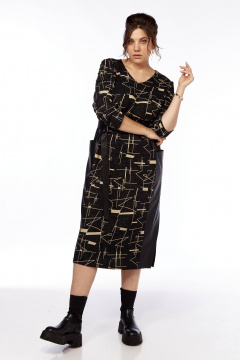 Платье черное из трикотажа с вставками из эко-кожи Karina deLux M-1286 - фото 5