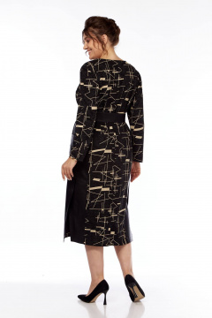 Платье черное из трикотажа с вставками из эко-кожи Karina deLux M-1286 - фото 2