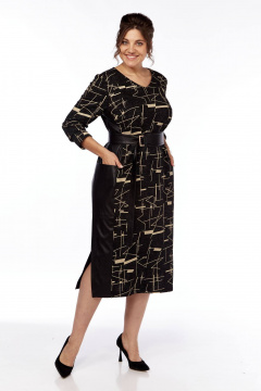Платье черное из трикотажа с вставками из эко-кожи Karina deLux M-1286 - фото 1