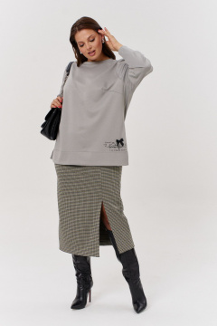 Юбка миди из жаккардового трикотажа с разрезом OVERYOU М173/1 мультиколор_серый - фото 1
