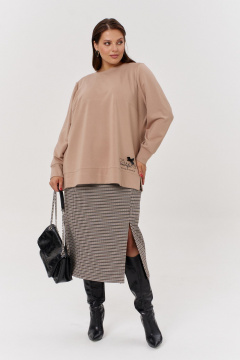 Юбка миди из трикотажа с эффектом утяжки и разрезом OVERYOU М173 мультиколор_бежевый - фото 1