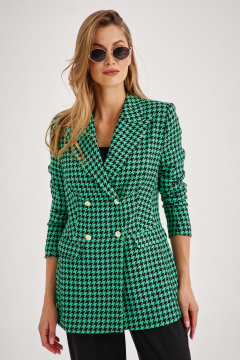 Деловой костюм жакет и брюки из текстиля с приталенным силуэтом EZER 2034 черно-зеленый - фото 2