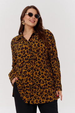 Классическая блуза из стрейчевой ткани для ежедневного образа OVERYOU М168 леопард - фото 1