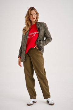 Комплект из жакета, свитшота и джинсов с английским стилем EZER 3001 зелёный_алый_хаки - фото 2