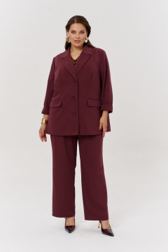 Тройка из жакета, брюк и леопардового топа для повседневной носки OVERYOU М166/1 бургунди-леопард - фото 1