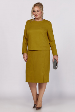Желтое трикотажное платье с разрезом и складками Algranda А4027 - фото 1
