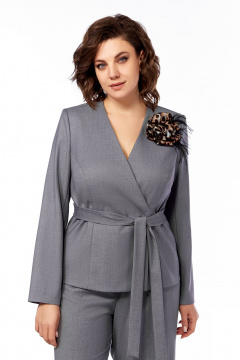 Деловой костюм жакет и брюки с застежкой на пуговицы Ольга Стиль С-876 серый - фото 3