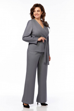Деловой костюм жакет и брюки с застежкой на пуговицы Ольга Стиль С-876 серый - фото 2