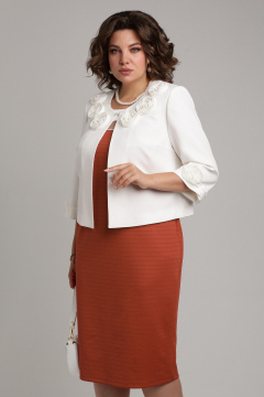 Деловой костюм жакет и платье из текстиля с отделкой цветов Lady Secret 3740/1 молочный+терракот - фото 3