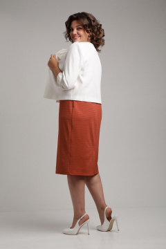 Деловой костюм жакет и платье из текстиля с отделкой цветов Lady Secret 3740/1 молочный+терракот - фото 2