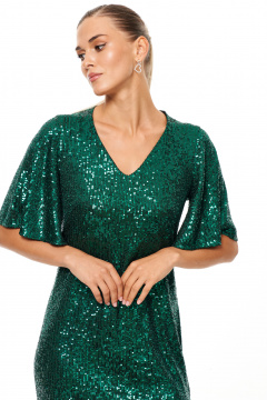 Платье из струящейся ткани с пайетками и V-образным вырезом Панда 200180w изумрудный - фото 2