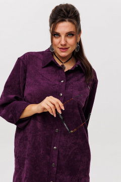 Велюровое платье-рубашка с карманами и прямым кроем Anelli 1435 виноградный_сок - фото 5