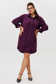 Велюровое платье-рубашка с карманами и прямым кроем Anelli 1435 виноградный_сок - фото 2