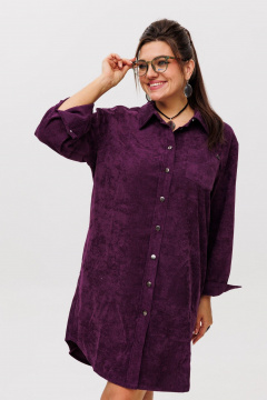 Велюровое платье-рубашка с карманами и прямым кроем Anelli 1435 виноградный_сок - фото 1