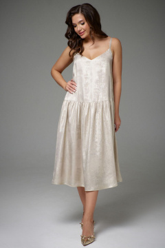 Платье нарядное A-силуэт с карманами из эффектного текстиля Jolie 16457 золотой - фото 4