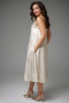 Платье нарядное A-силуэт с карманами из эффектного текстиля Jolie 16457 золотой - фото 2