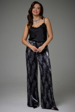 Комплект жакета, брюк и топа из ткани с кружевом Jolie 30465 черный_рисунок - фото 3