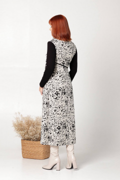 Платье трикотажное с нагрудными вытачками и карманами Соджи 633 черный_молочный - фото 2