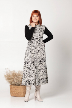 Платье трикотажное с нагрудными вытачками и карманами Соджи 633 черный_молочный - фото 4