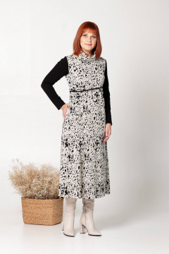 Платье трикотажное с нагрудными вытачками и карманами Соджи 633 черный_молочный - фото 1