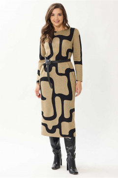 Платье трикотажное с нагрудными вытачками и поясом Mislana 1146 бежевый_с_поясом - фото 1