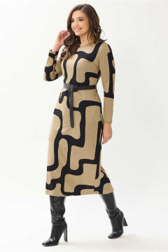 Платье трикотажное с нагрудными вытачками и поясом Mislana 1146 бежевый_с_поясом - фото 5