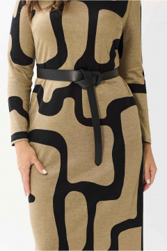 Платье трикотажное с нагрудными вытачками и поясом Mislana 1146 бежевый_с_поясом - фото 4