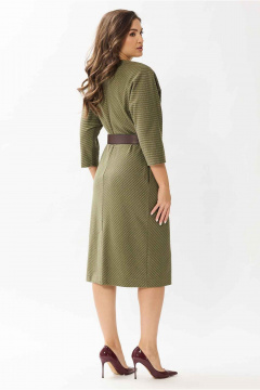 Платье из вискозы с V-вырезом и поясом-ремнем Mislana 1144 оливка_с_ремнем - фото 4