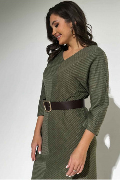 Платье из вискозы с V-вырезом и поясом-ремнем Mislana 1144 оливка_с_ремнем - фото 2